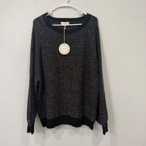 Umgee Plus Womens Popcorn Knit Sweater Charcoal Black Marled WA5818 1XL NWT
